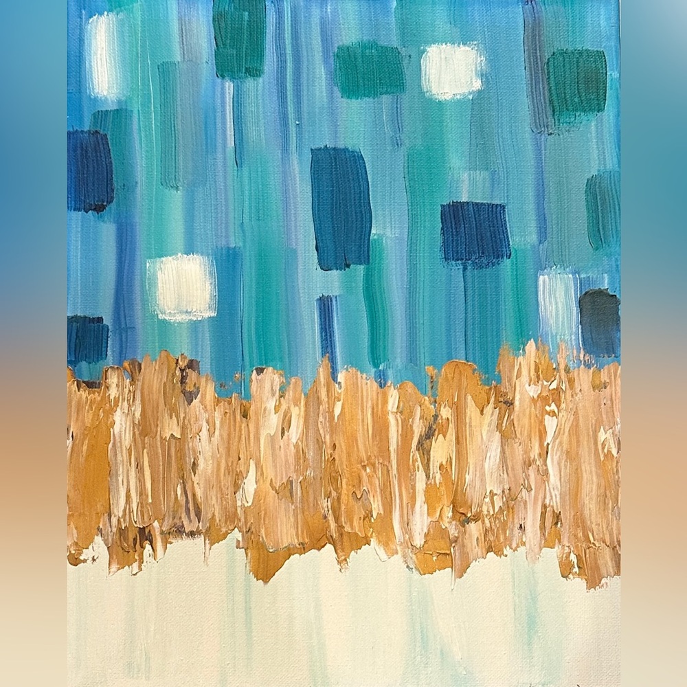 Abstract Coastal Blue and Gold Wall Art